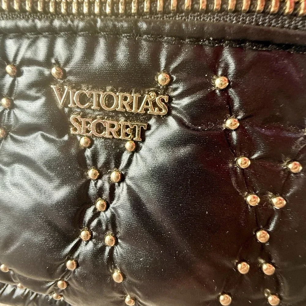 Victoria's Secret Mini Backpack Black Quilted Nylon Gold Studded Small Bag - Picture 2 of 12